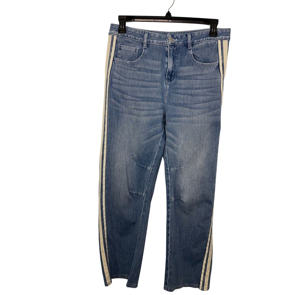 Halara Flex Barrell Jeans Women's Size Large Regular Side Stripe Stretch Denim